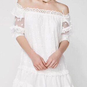FOR LOVE & LEMONS Hermosa Eyelet Off-Shoulder White Swing Dress | Small